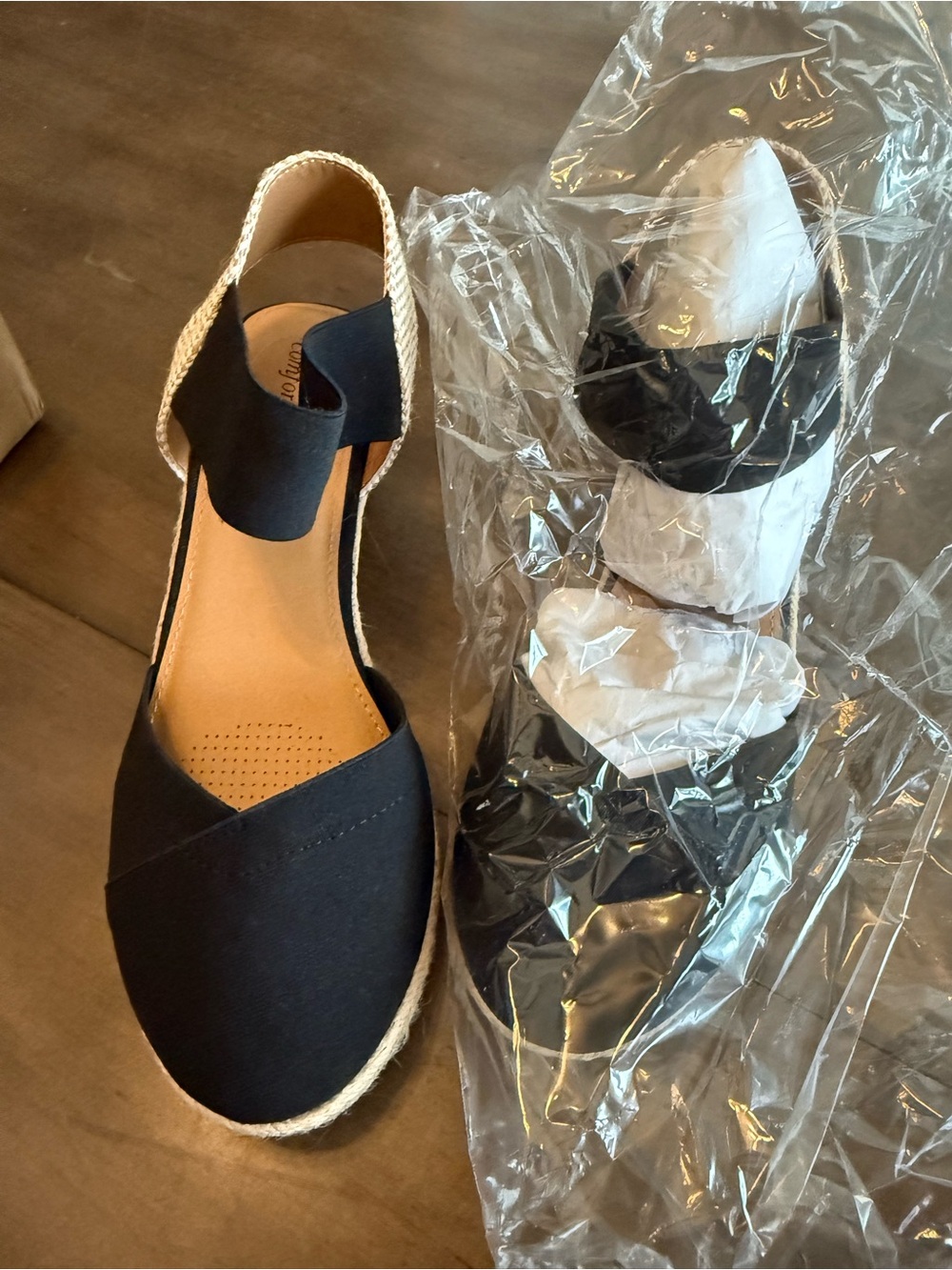 comfortview Black Espadrille Wedge Slingback Sandals